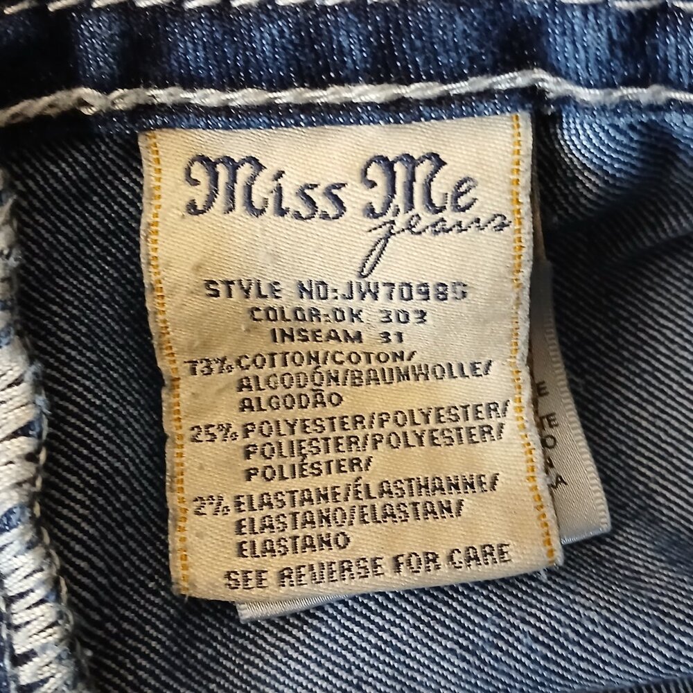 Miss Me Jeans 29 Signature Skinny Low Rise Embellished Blue Denim Stretch - Picture 11 of 12